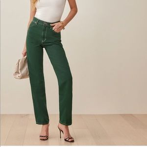 NWOT Reformation Cowboy High Rise Straight Jeans in Emerald
